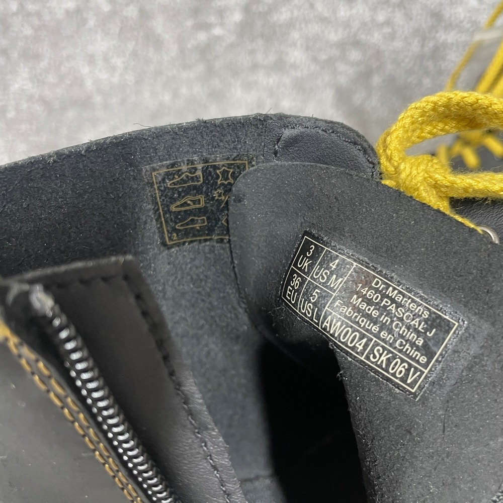 Dr Martens Boots Womens 5 Mens 4 1460 Pascal J Combat Leather Yellow Stitching - Picture 3 of 10